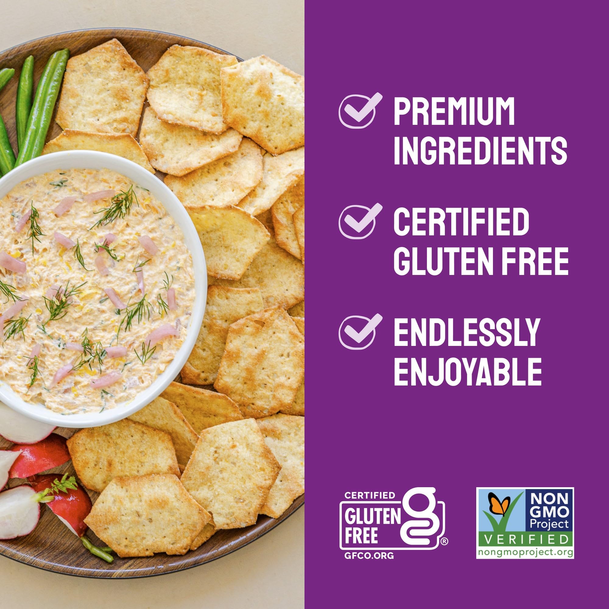 Milton's crackers on a board with hummus, demonstrating pairing and entertaining convenience