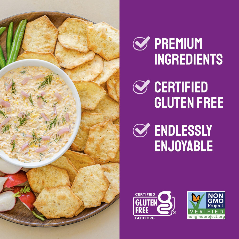 Milton's crackers on a board with hummus, demonstrating pairing and entertaining convenience