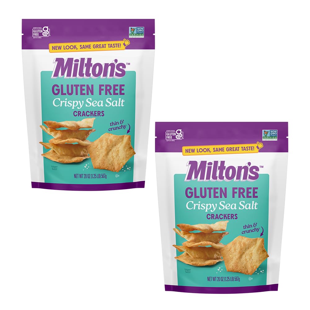 Milton's Crispy Sea Salt front packaging showing resealable bag and certifications, ideal for pantry storage