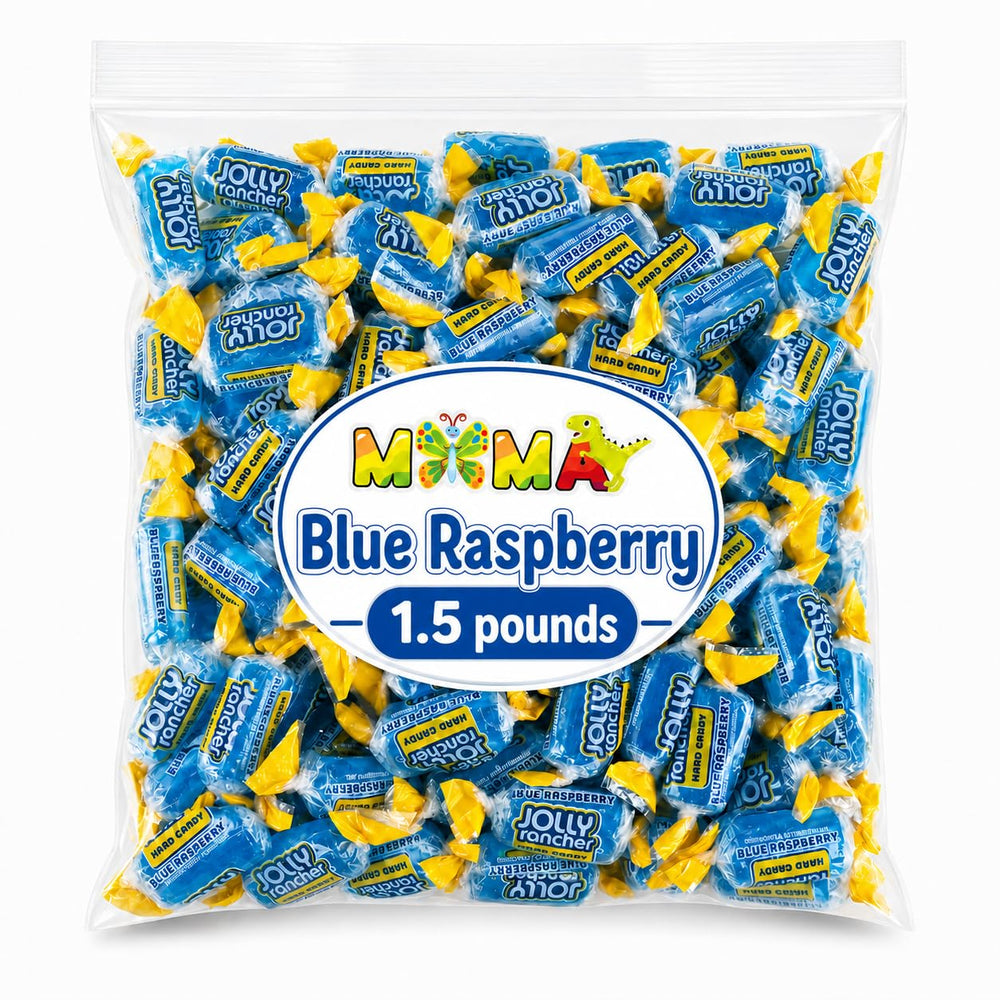 MIMA MIMA front packaging showing 1.5 lb bulk bag and bright blue candies