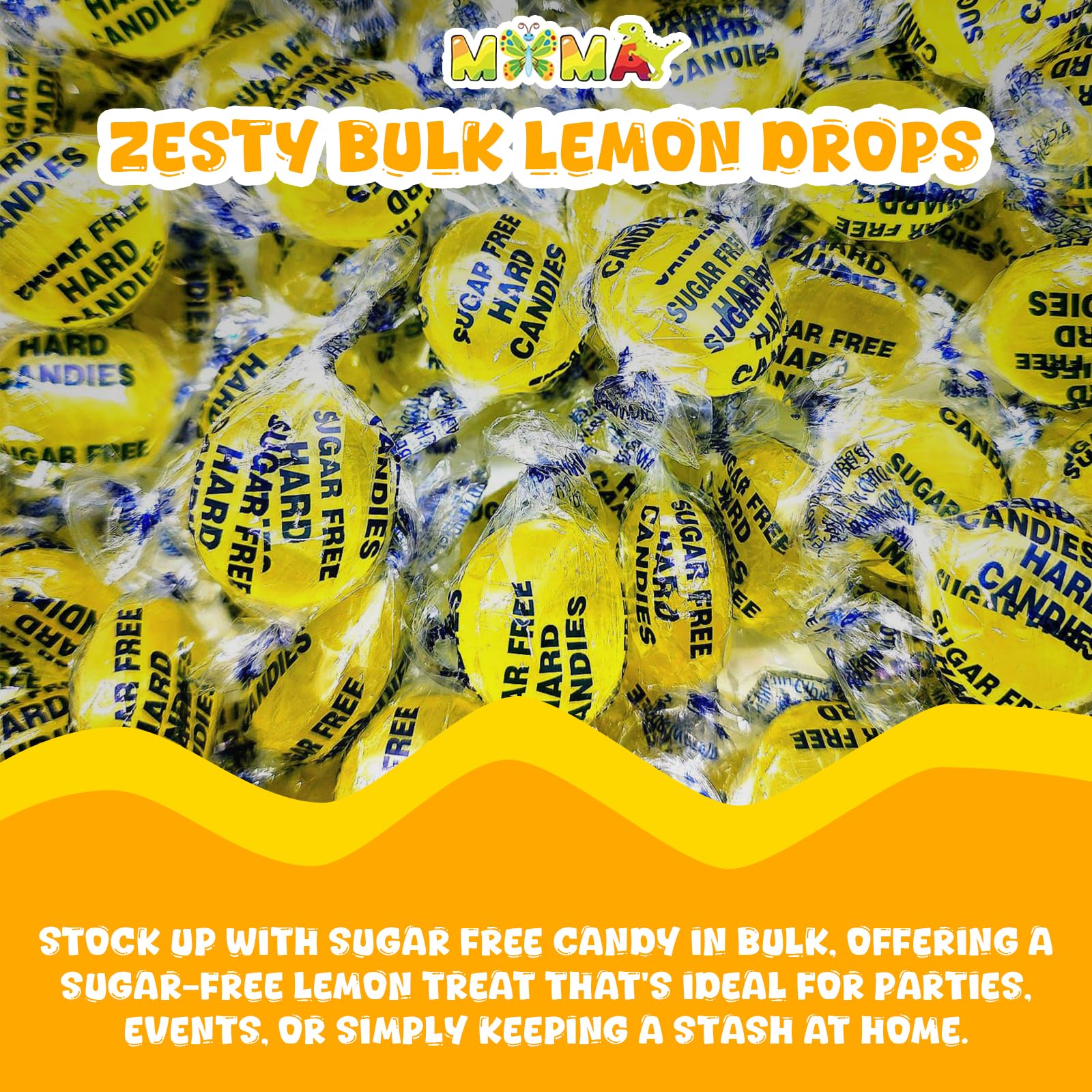 MIMA MIMA lemon candies in a glass bowl showing easy sharing at events