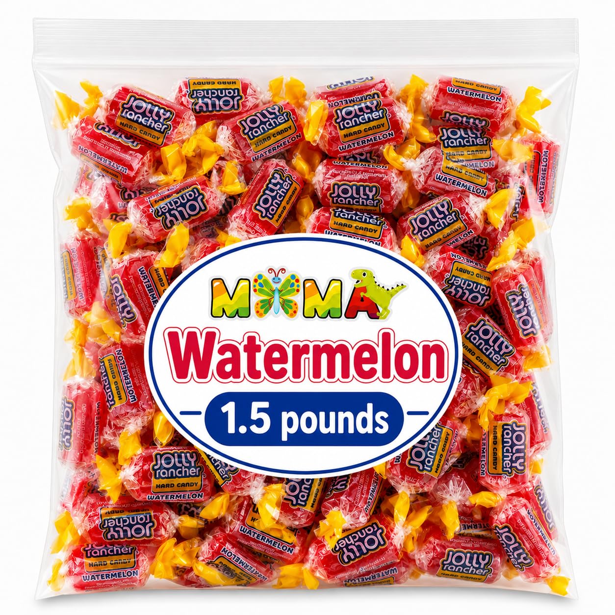 Mima Mima front packaging showing 1.5 lb watermelon hard candy bag and convenience