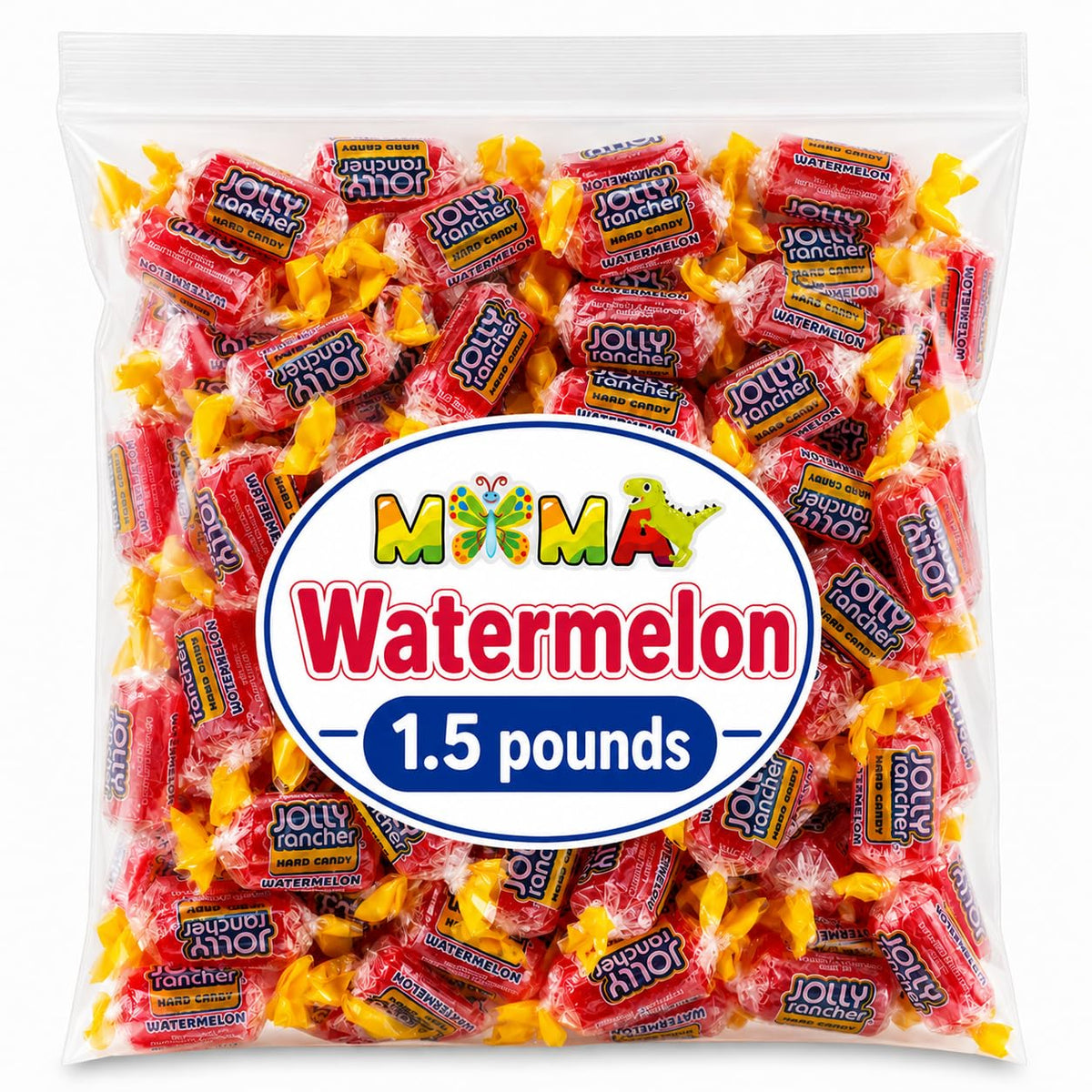 Mima Mima front packaging showing 1.5 lb watermelon hard candy bag and convenience