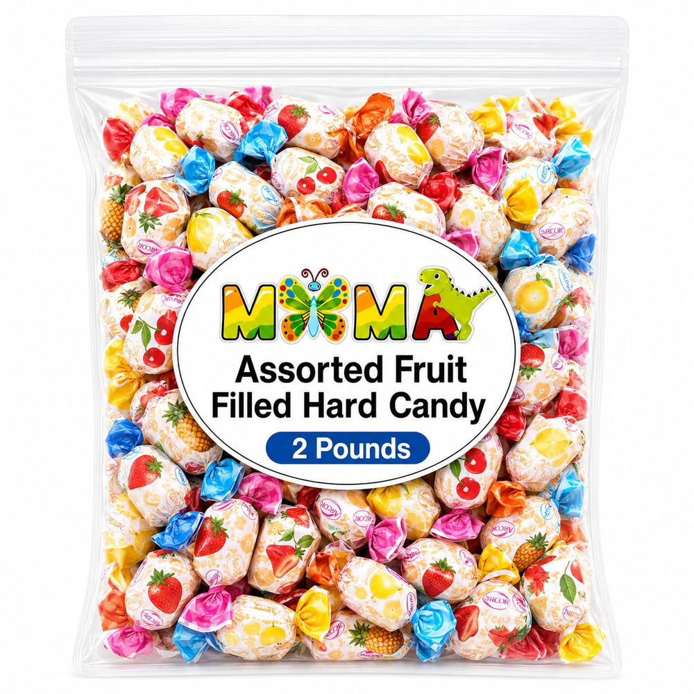 MIMA MIMA front packaging showing 2 lb assorted fruit candies for bulk use