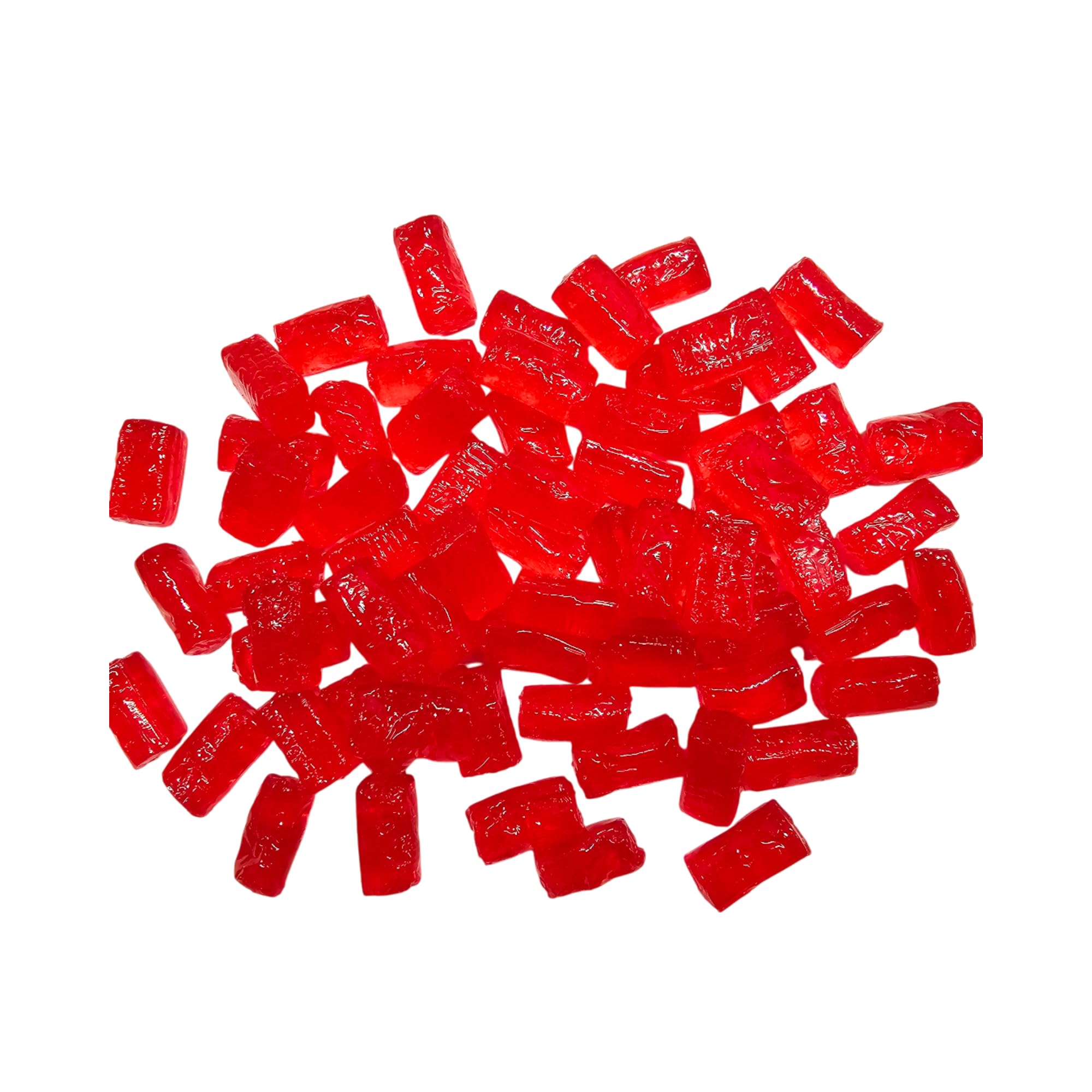Mima Mima texture close-up of watermelon hard candy demonstrating bright color and crunch