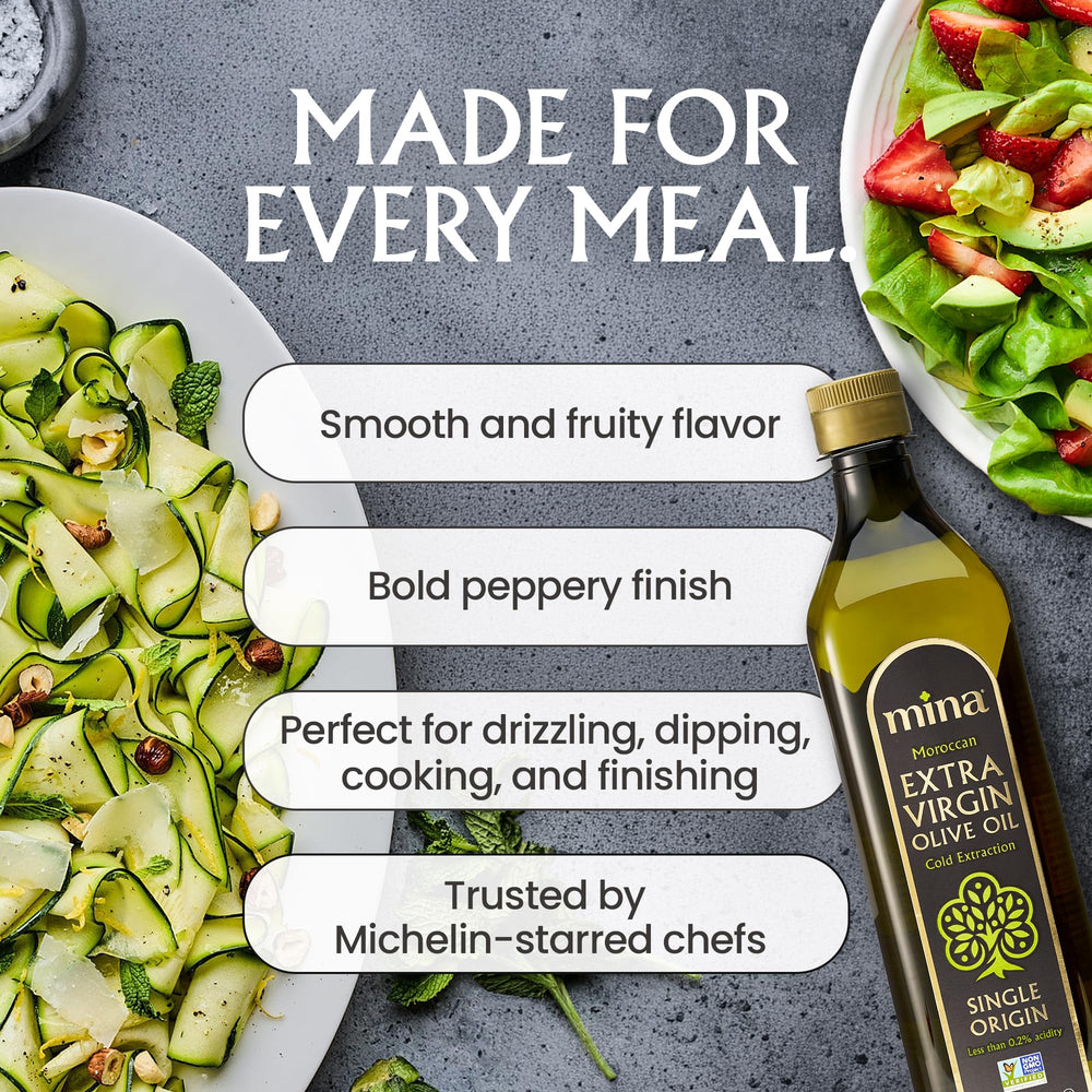 Mina label closeup highlighting single-origin and cold-extraction benefits