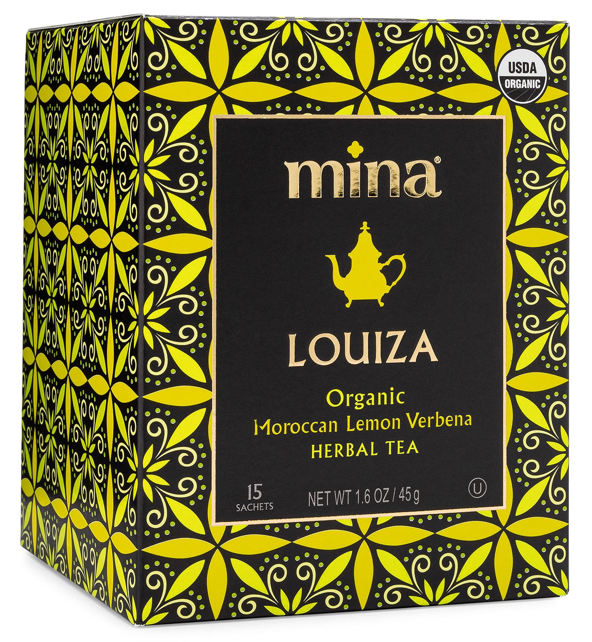 Mina front packaging showing organic label and 15 sachets benefits freshness