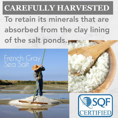 Mineral Celtic Salt in spoon for scale illustrating coarse grain size advantage