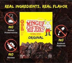 Mingua jerky served on wood board, highlighting protein-rich snack