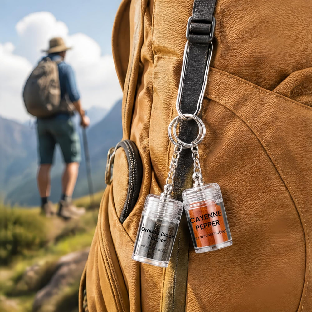 Generic mini salt keychain labeled stickers showing quick identification benefit