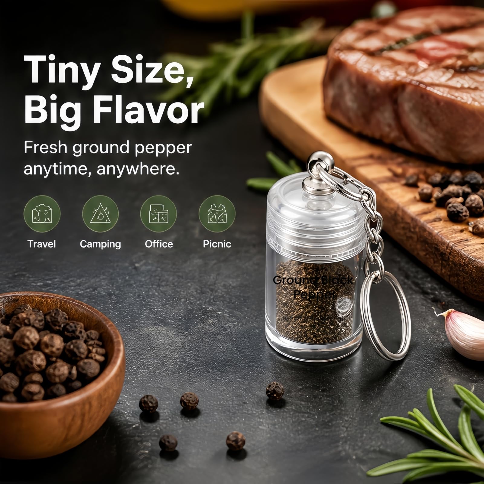 Generic mini salt keychain attached to keys offering convenient everyday carry