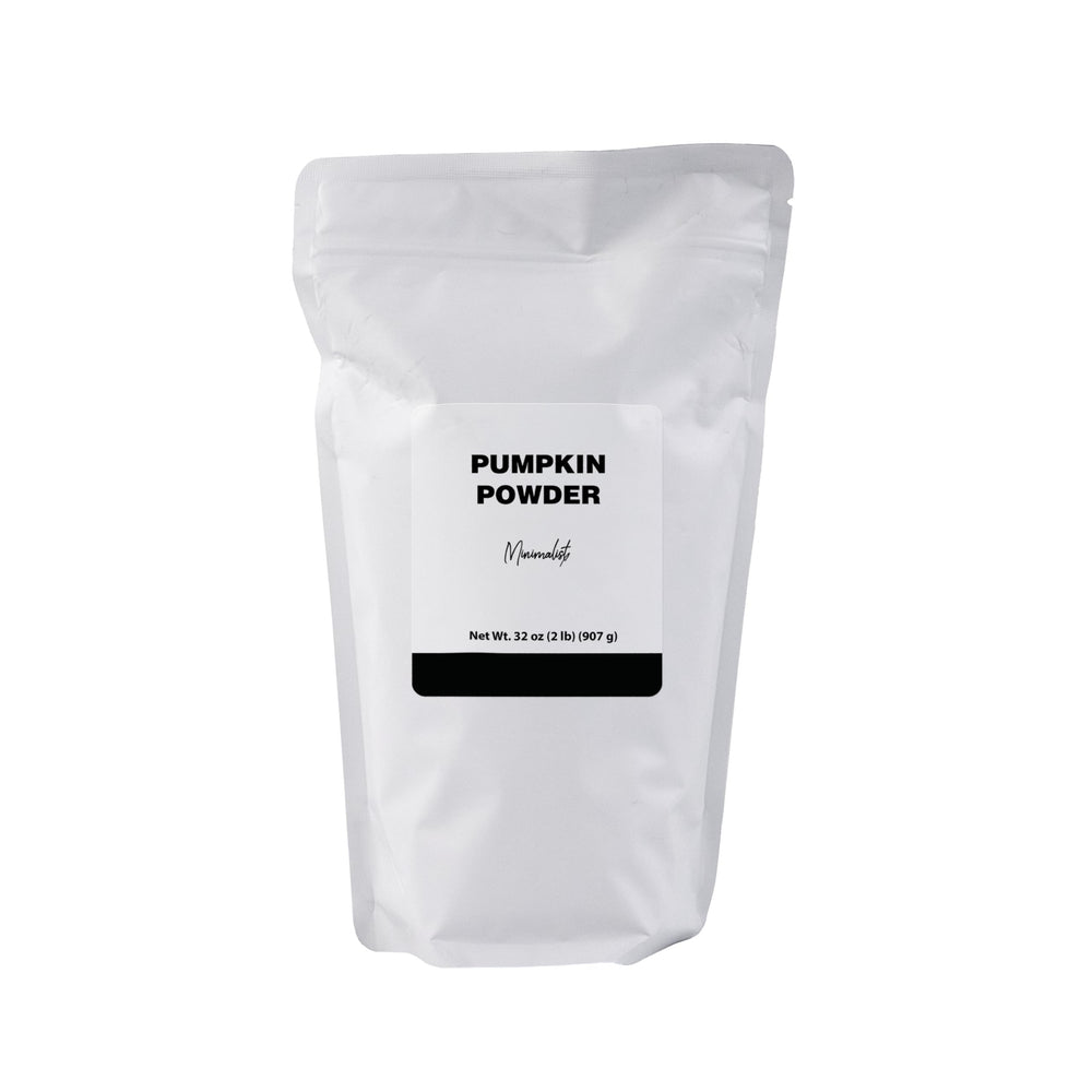 Minimalist pumpkin powder front packaging showing clean resealable bag and label benefits