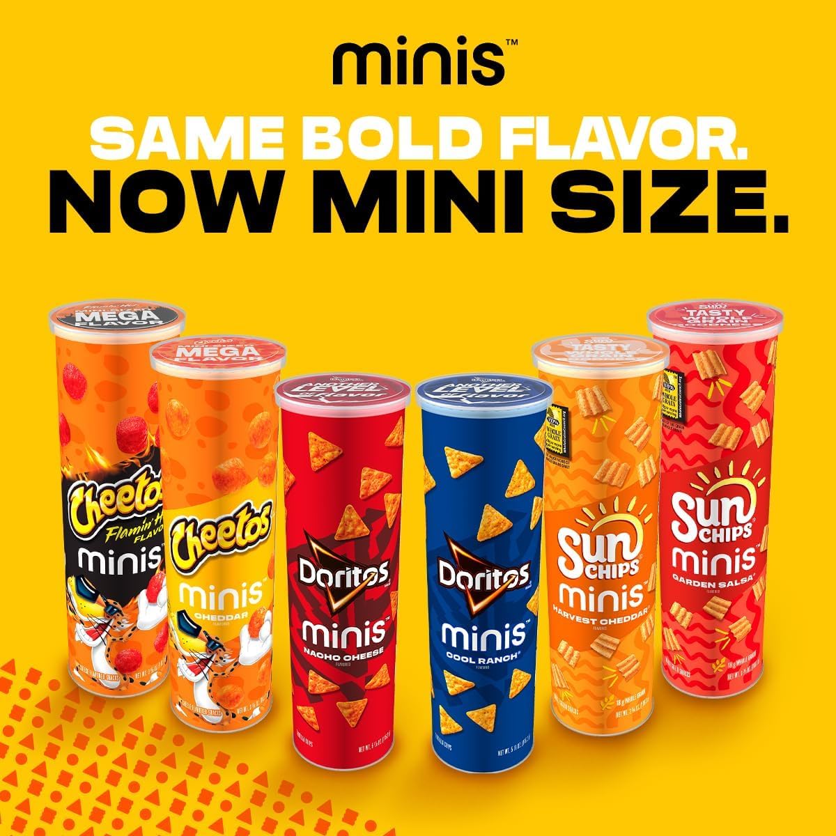 Party table with several Minis canisters and bowls of snacks, Minis brand ideal for gatherings