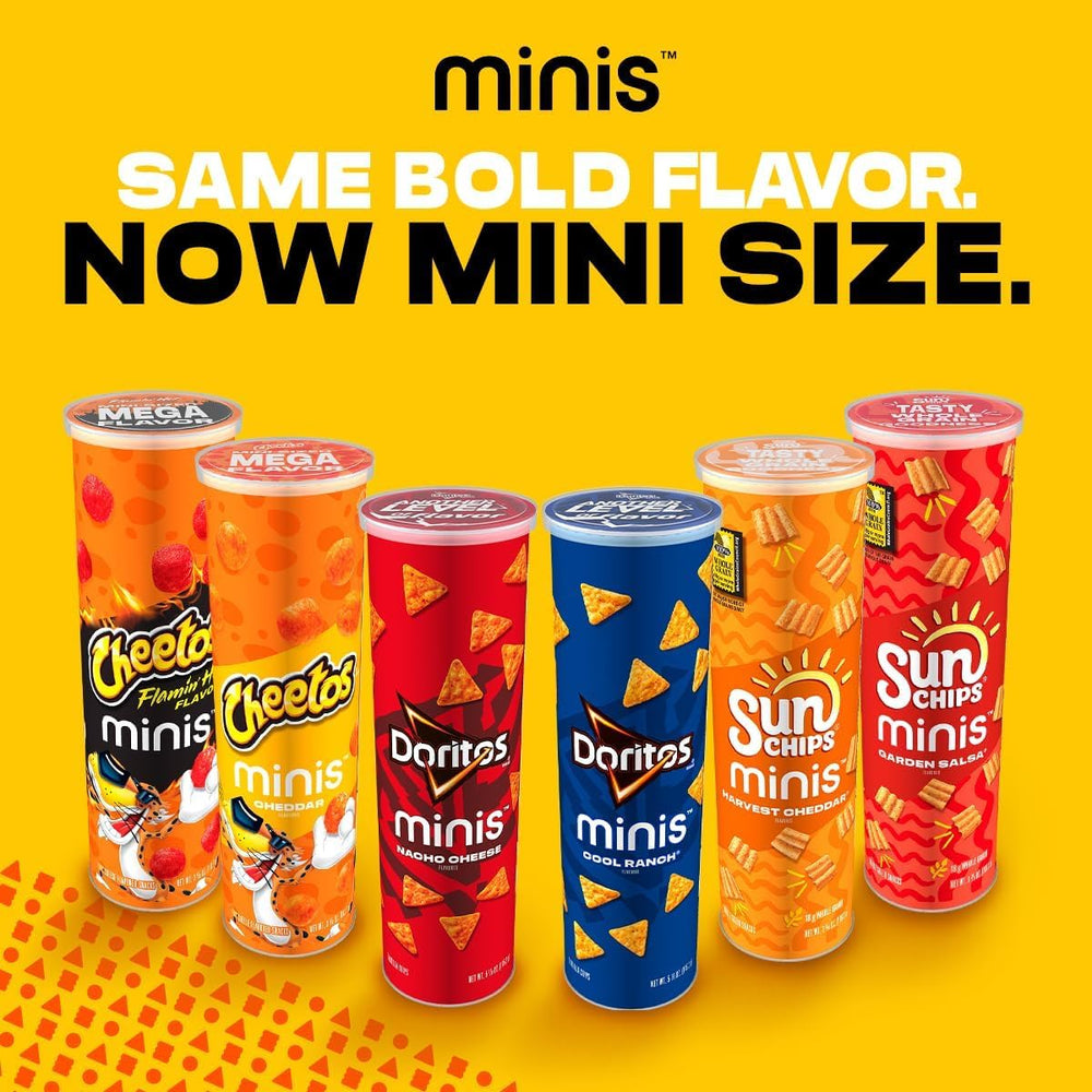 Party table with several Minis canisters and bowls of snacks, Minis brand ideal for gatherings