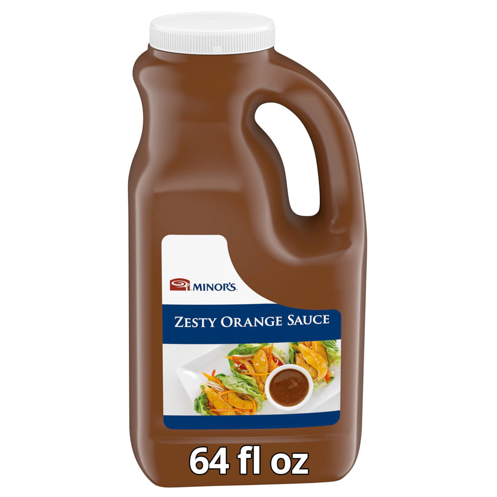 Minor's zesty orange jug front view showing label and volume, helps quick identification