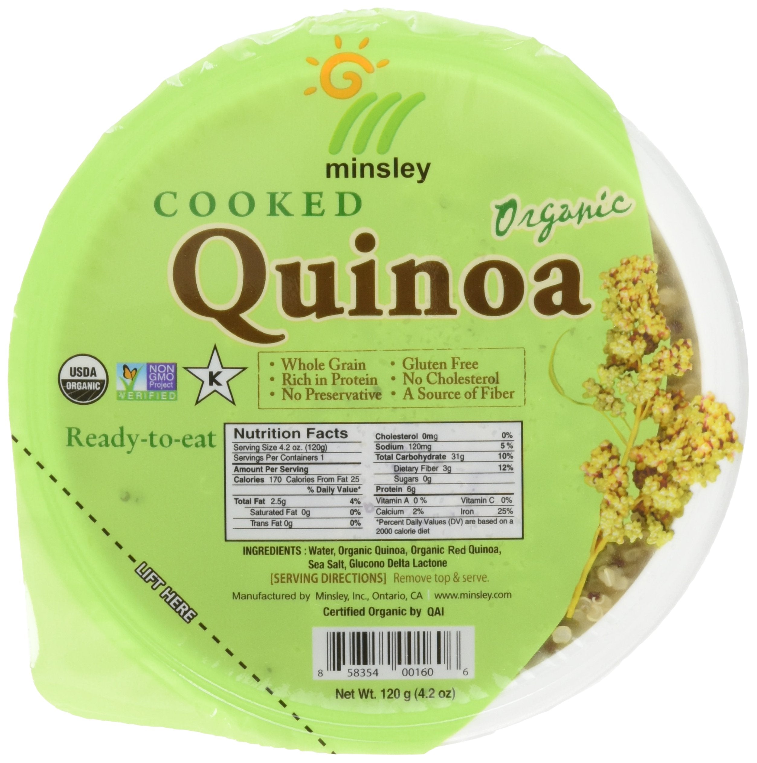 MINSLEY front packaging showing pack of twelve pouches and organic label, quick meals benefit