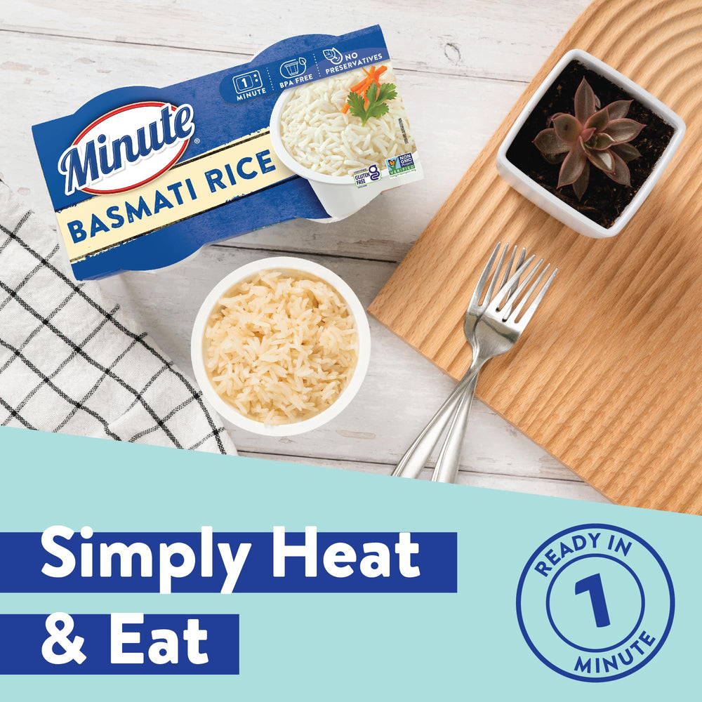 Minute rice cup opened showing fluffy basmati ready to eat for quick meals