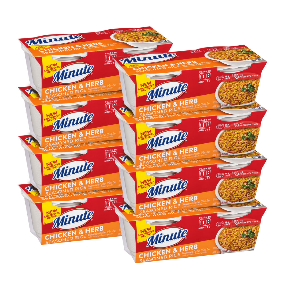 Minute front packaging showing 8-count cups and quick meal benefit