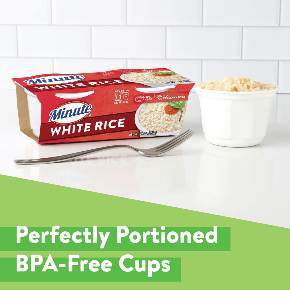Minute rice cup heating in microwave for one-minute meal convenience