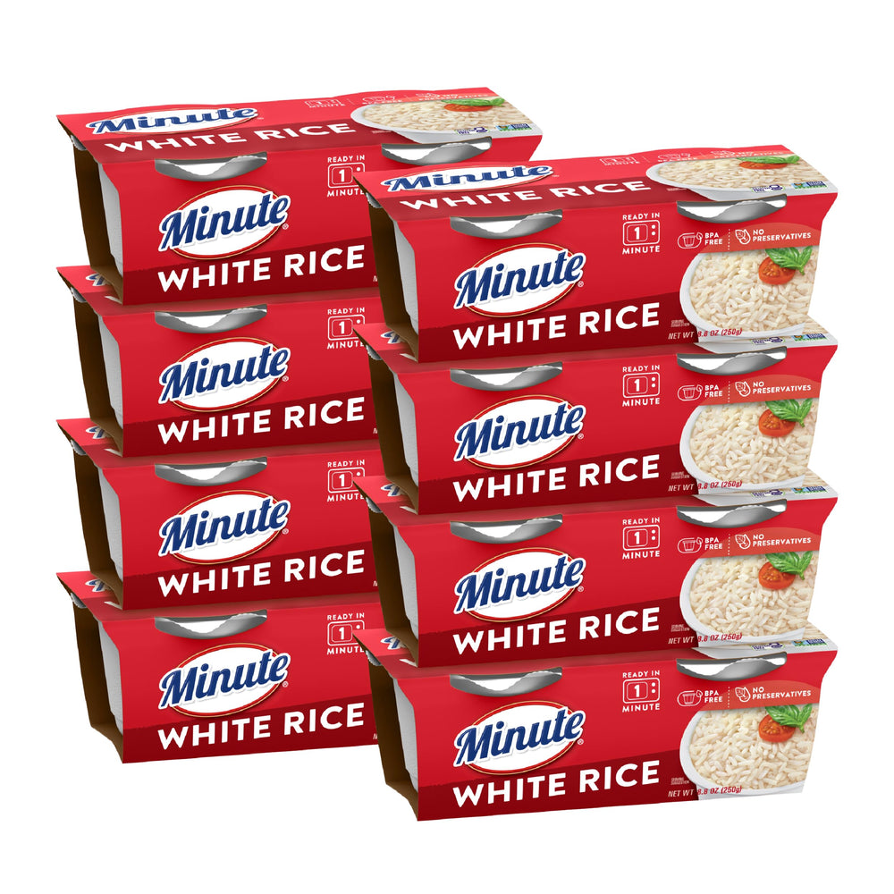 Minute front packaging showing eight-count rice cups and quick convenience