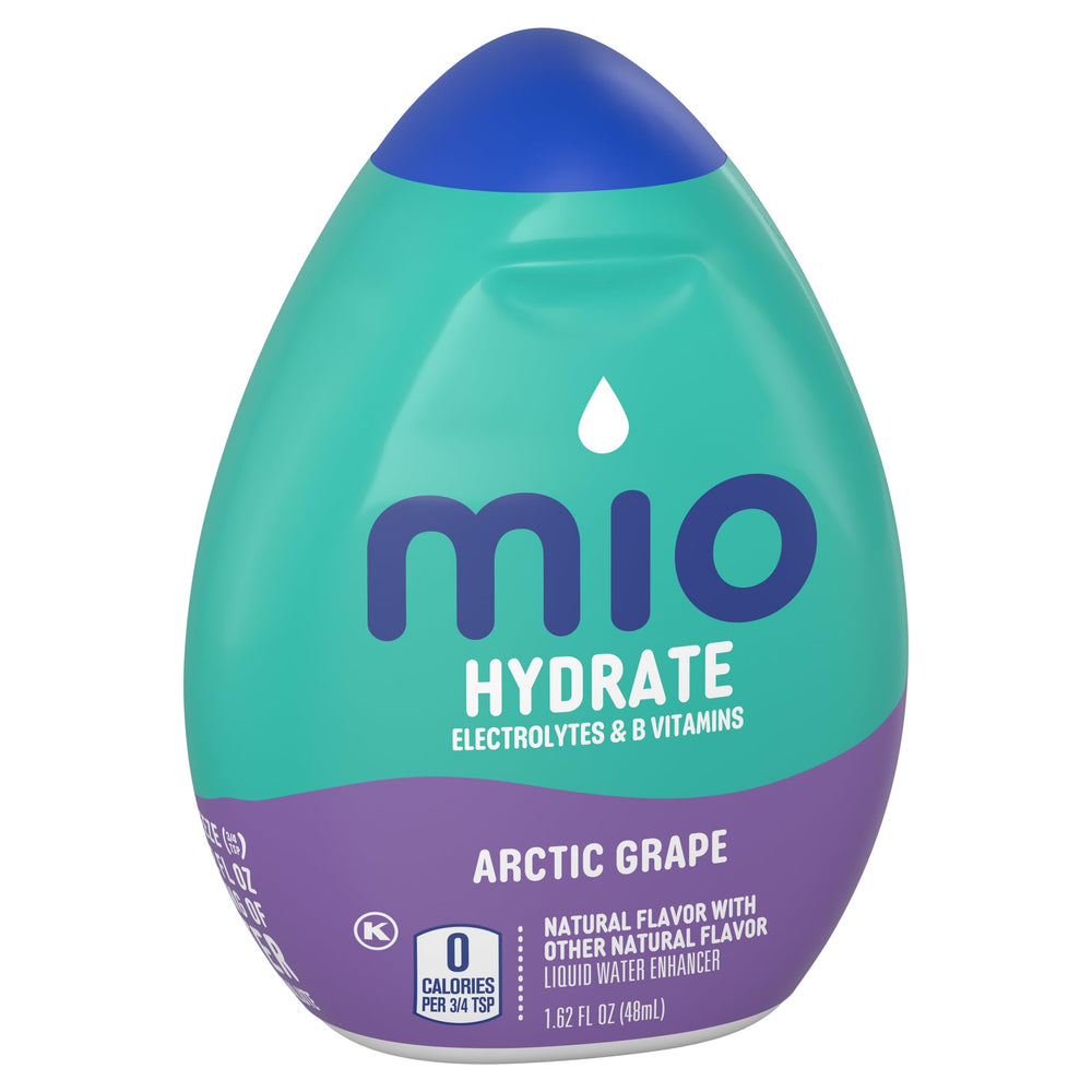 MiO Arctic Grape bottle held in hand to show portable size and convenience