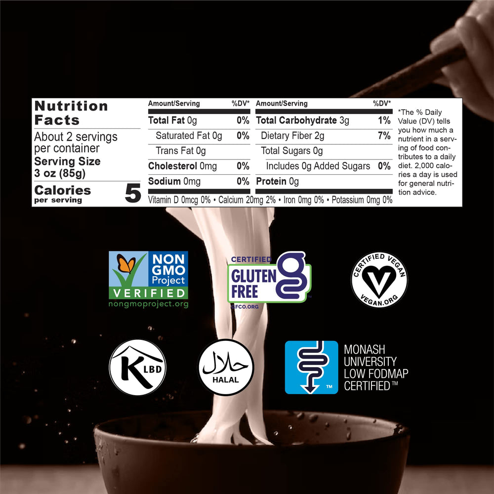 Package label and ingredients of Miracle Noodle angel hair highlighting konjac root and diet-friendly benefit