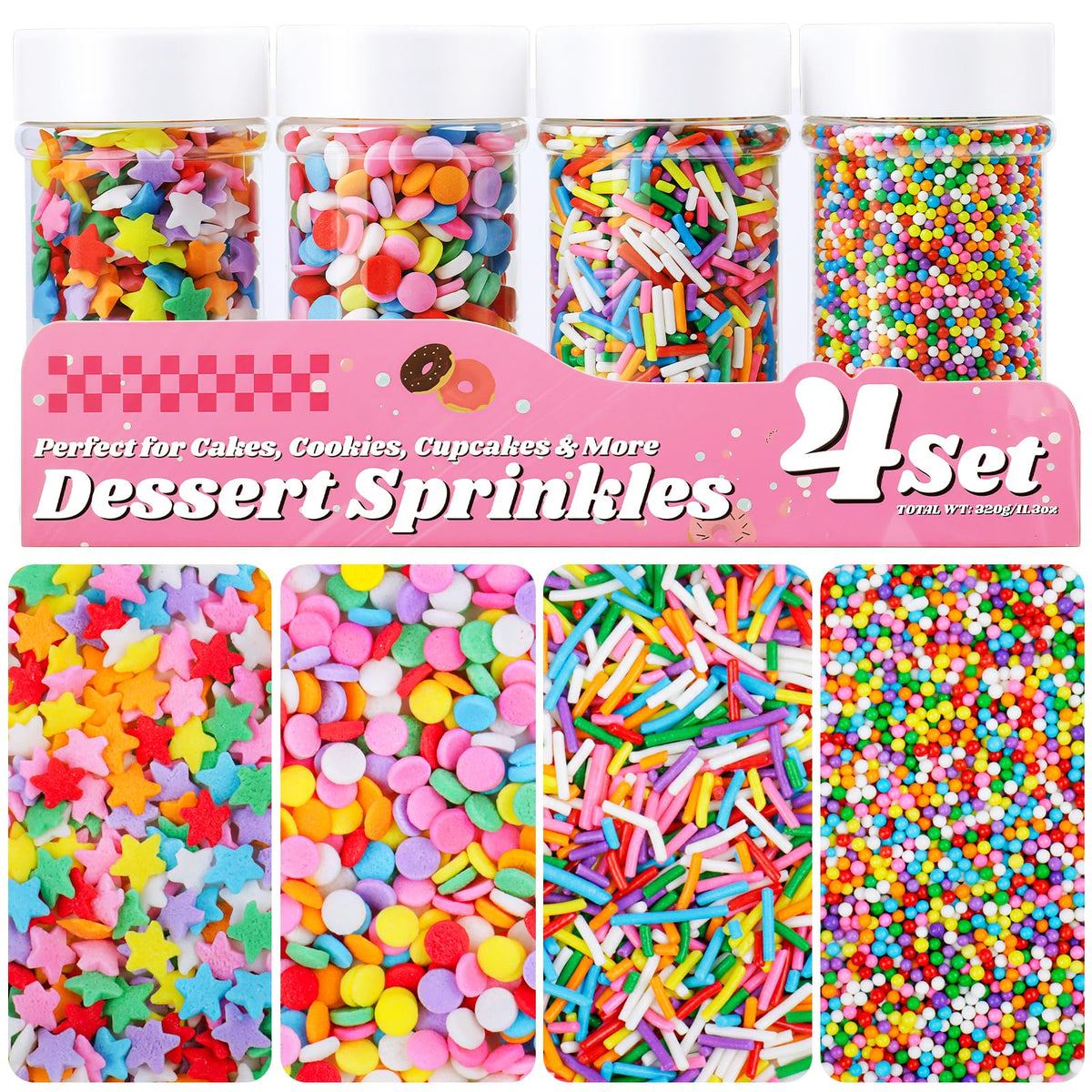 Miss doozy front packaging showing colorful rainbow sprinkles and clear label benefit