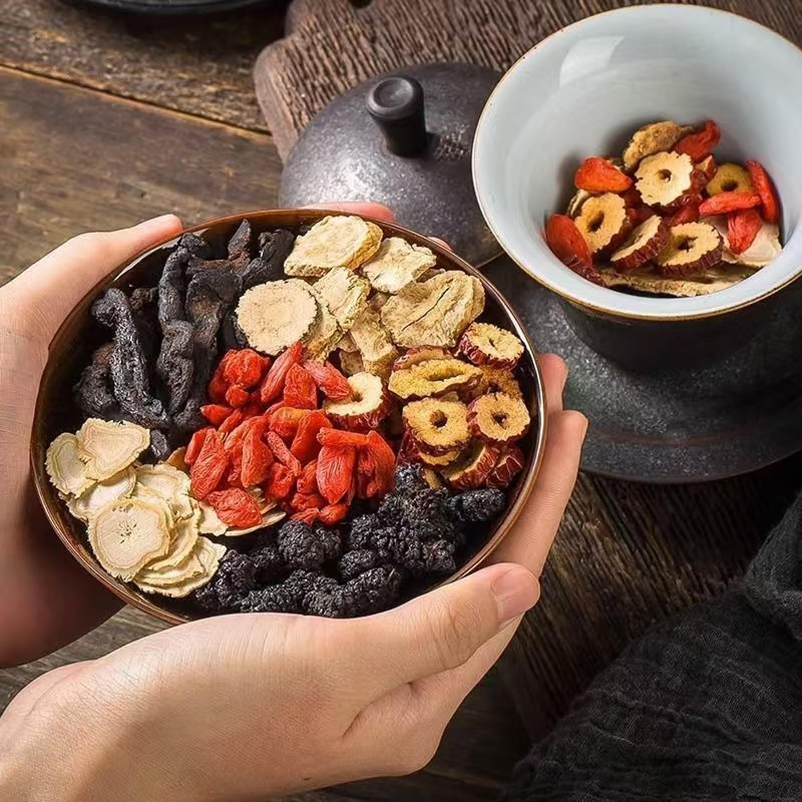 Miss feel cup on kitchen counter in cozy setting, shows daily ritual and convenience benefit