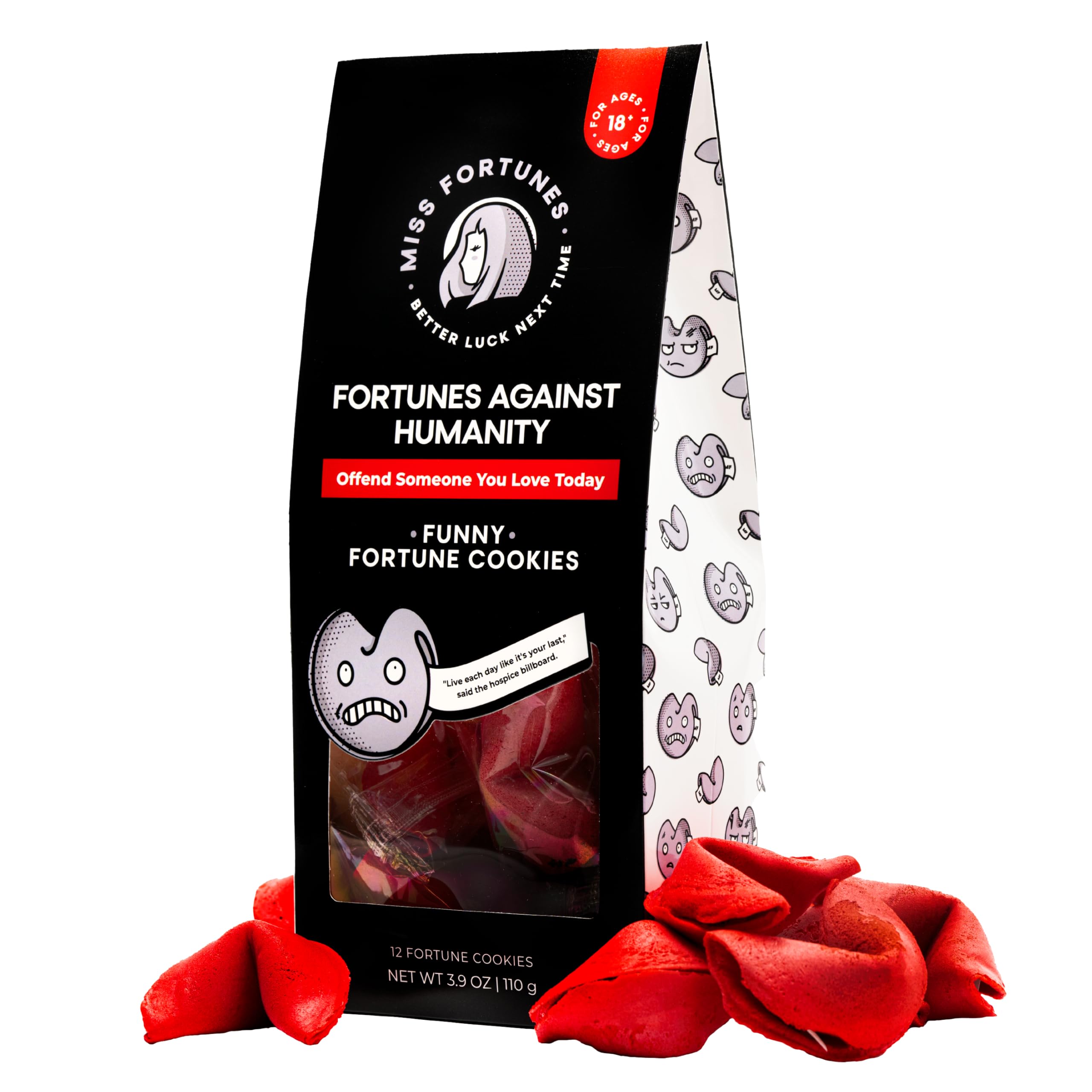 MISS FORTUNES front-of-bag shows bold red design and playful branding for gifting
