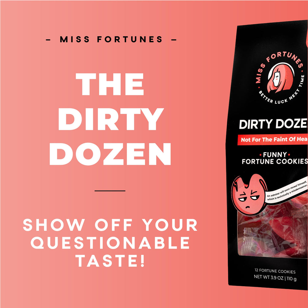 Miss Fortunes single unwrapped cookie with fortune revealed, evokes surprise