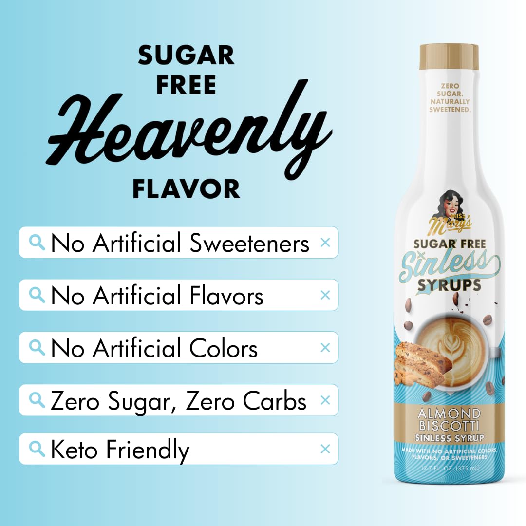 Miss Mary’s syrup drizzled over Greek yogurt adding almond biscotti taste