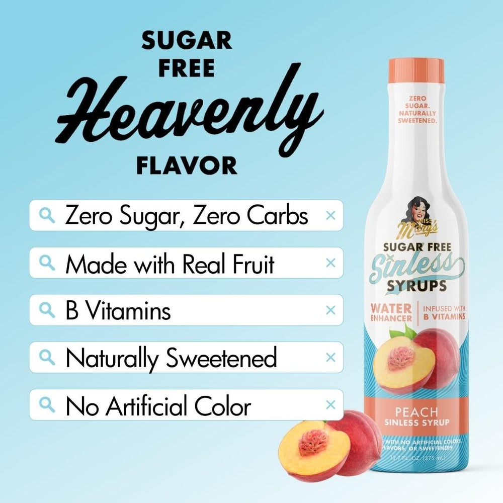 Miss Mary's peach syrup mixed over ice in a glass for refreshing hydration
