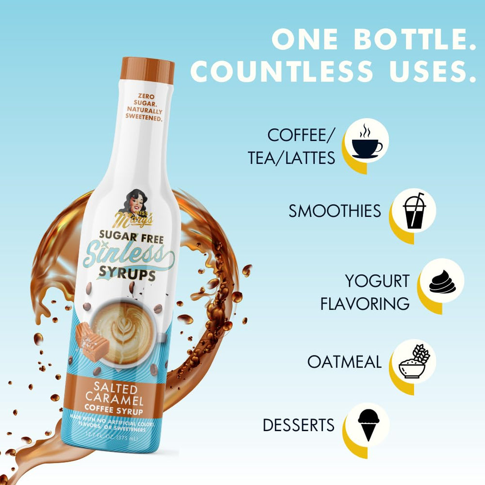 Miss Mary's syrup drizzled over dessert showcasing caramel flavor without added sugar