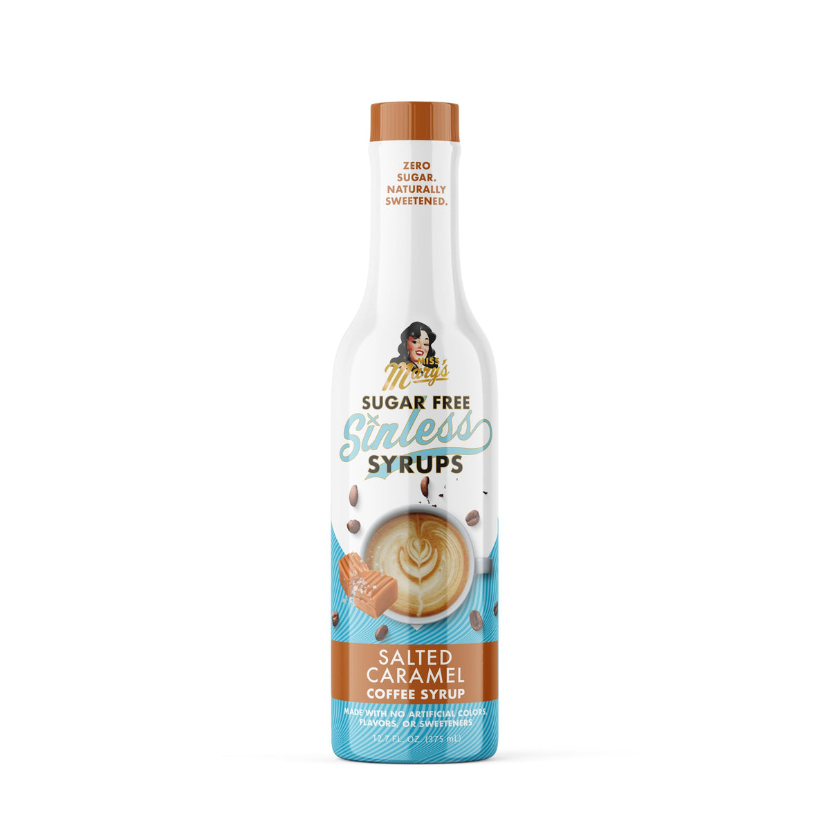Miss Mary's salted caramel front bottle showing clean packaging and natural appeal