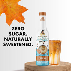 Miss Mary's syrup mixed in iced coffee highlighting rich flavor without sugar