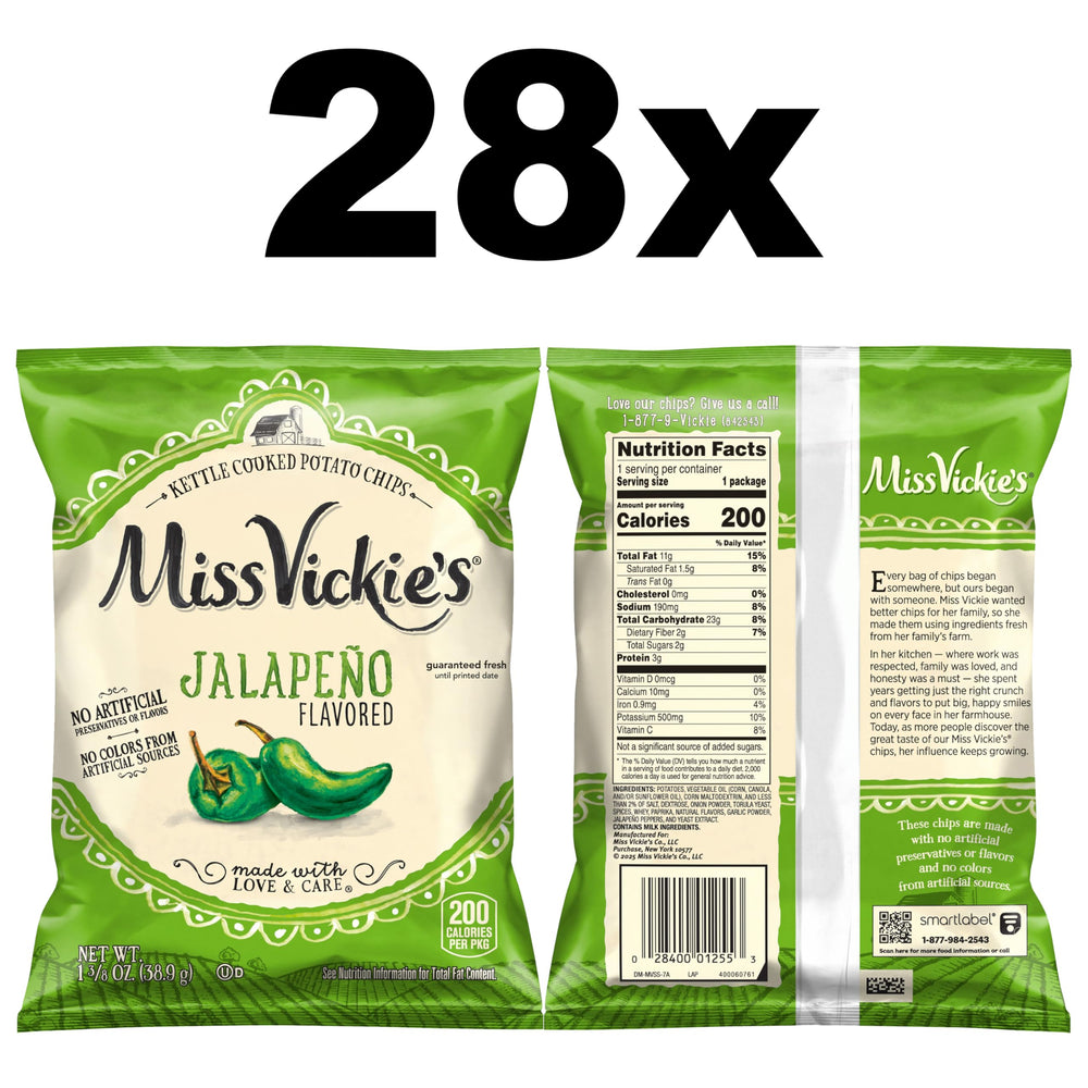 Miss Vickie's bag close-up highlighting jalapeño seasoning and sea salt for bold flavor