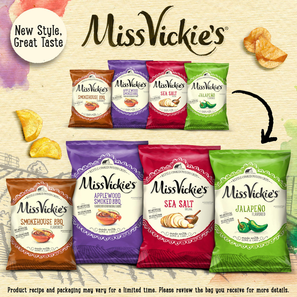 Miss Vickie's chip texture closeup illustrating thick-cut crunchy kettle-cooked benefit