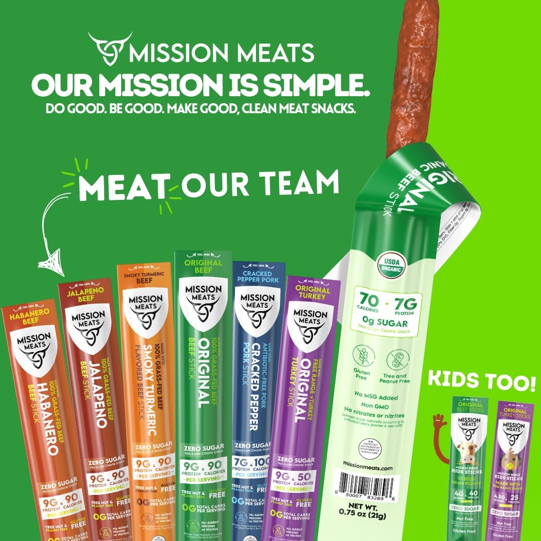 Mission Meats beef stick outdoors on hiking trail portraying protein for active days