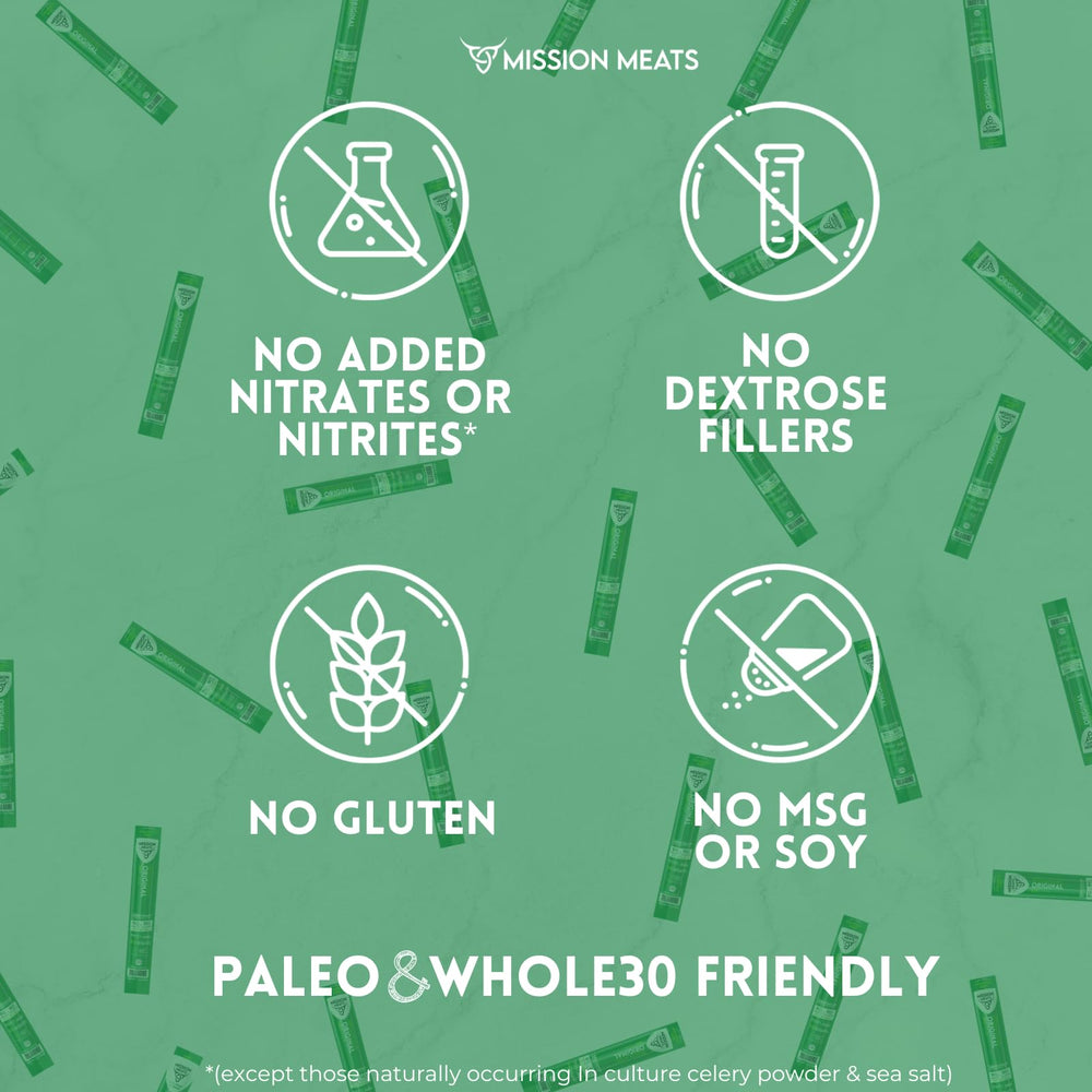 Mission Meats nutrition label visible to confirm zero sugar and macro details
