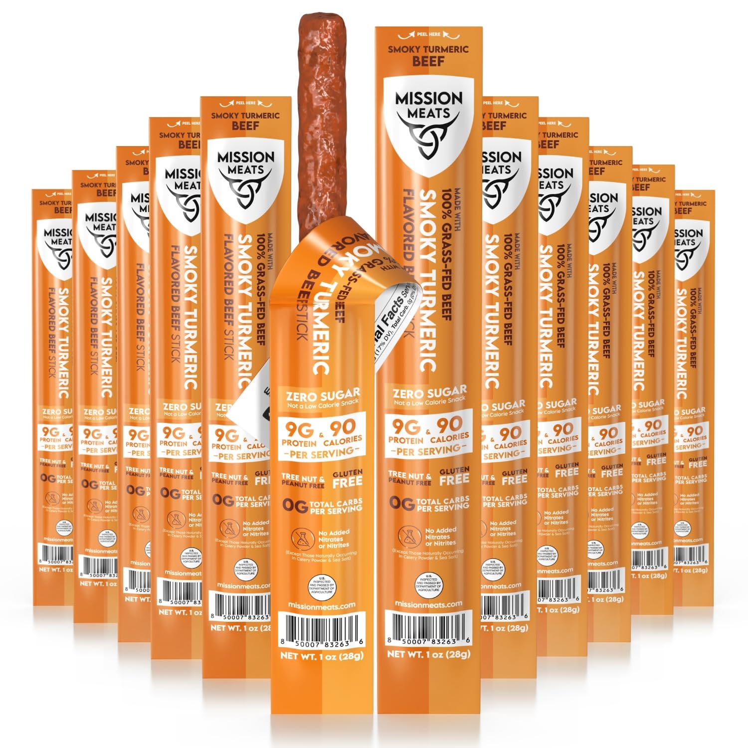 Mission Meats front packaging showing smoky turmeric flavor and zero sugar benefit