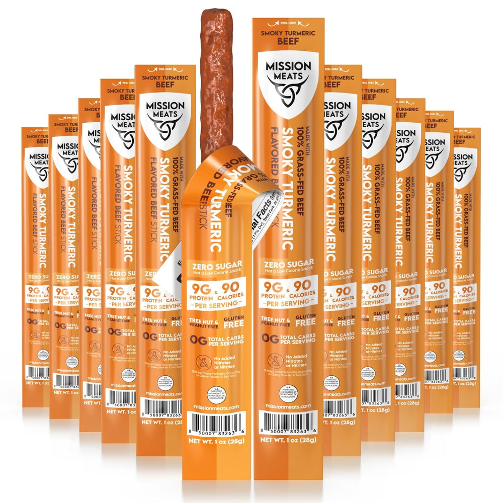 Mission Meats front packaging showing smoky turmeric flavor and zero sugar benefit