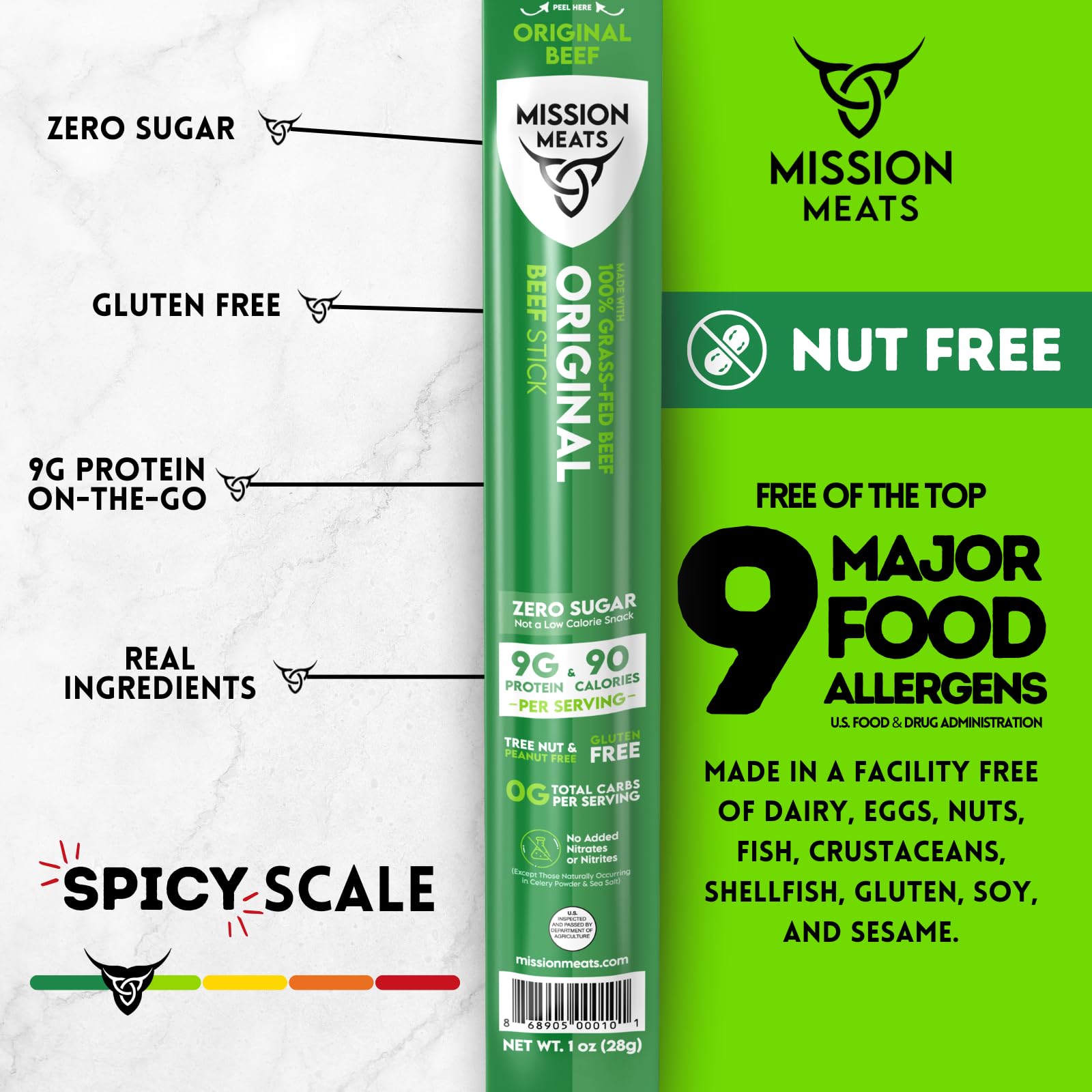 Mission Meats close-up texture of beef stick highlighting real meat quality