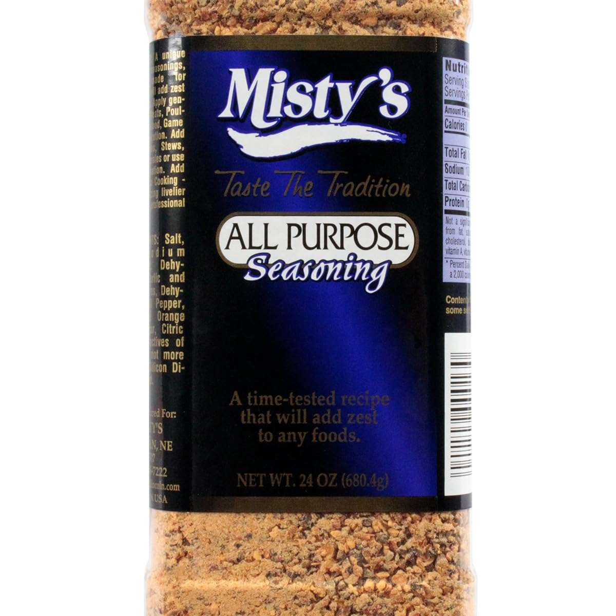 Misty's Seasoning in hand for scale illustrating the large 24 ounce supply benefit