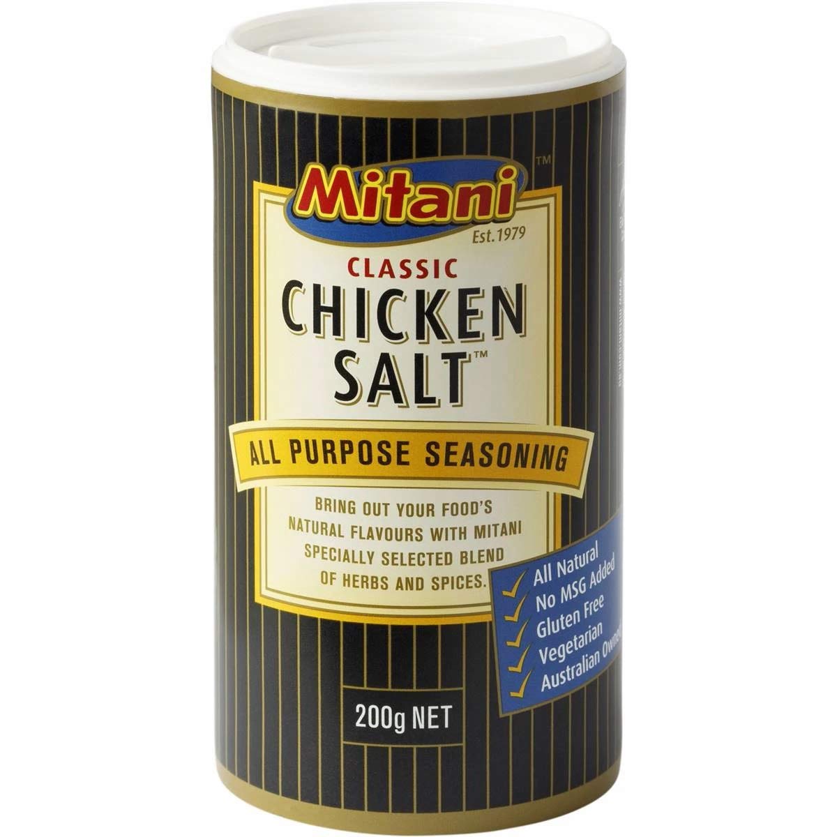 Mitani front jar view showing label and large 200g size for versatile seasoning