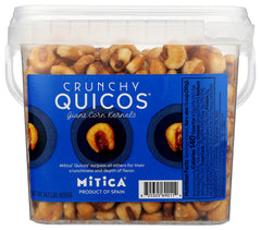Mitica Quicos bucket front view showing label and resealable lid for freshness