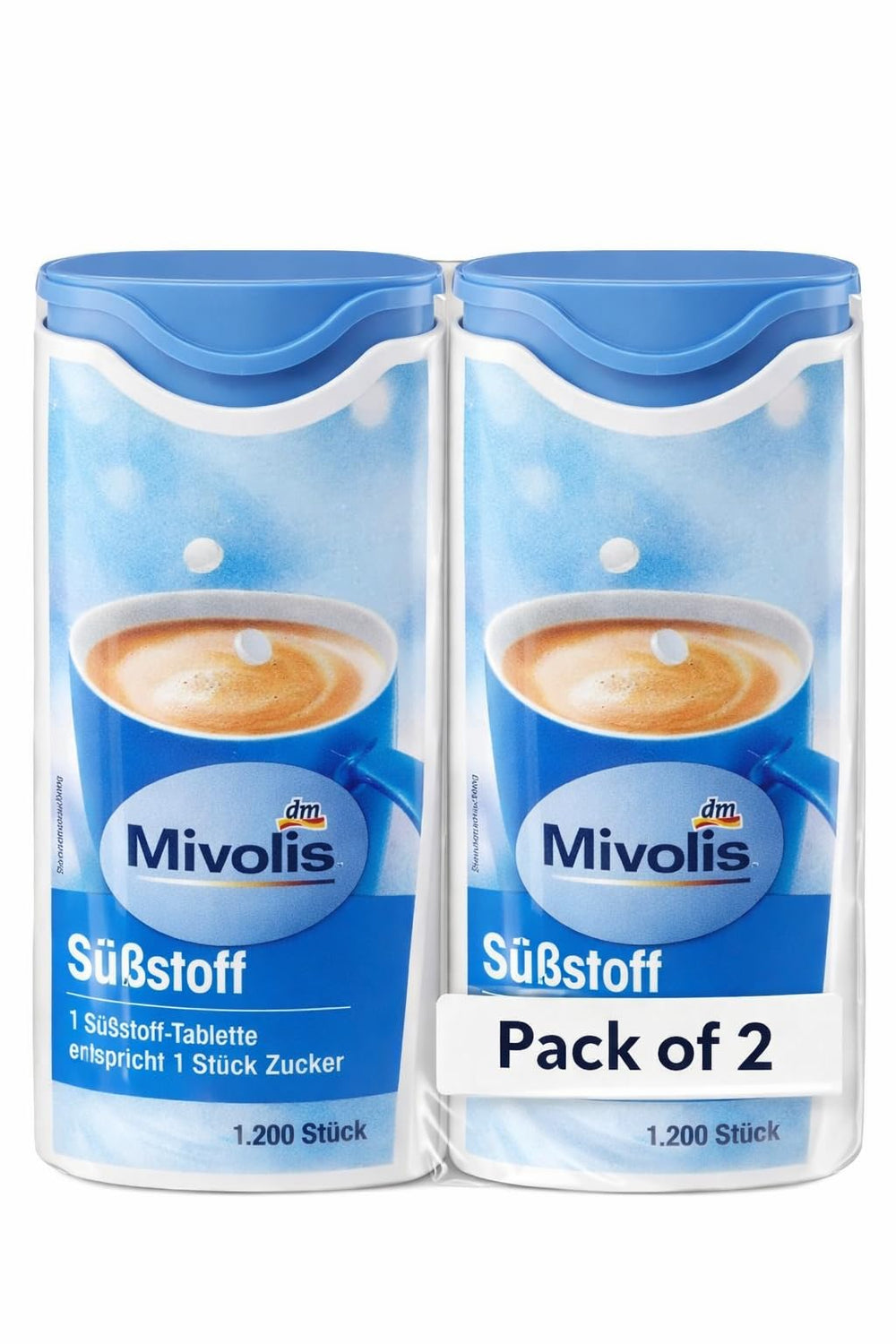 Mivolis front packaging showing tablets and portioning for convenient sweetening