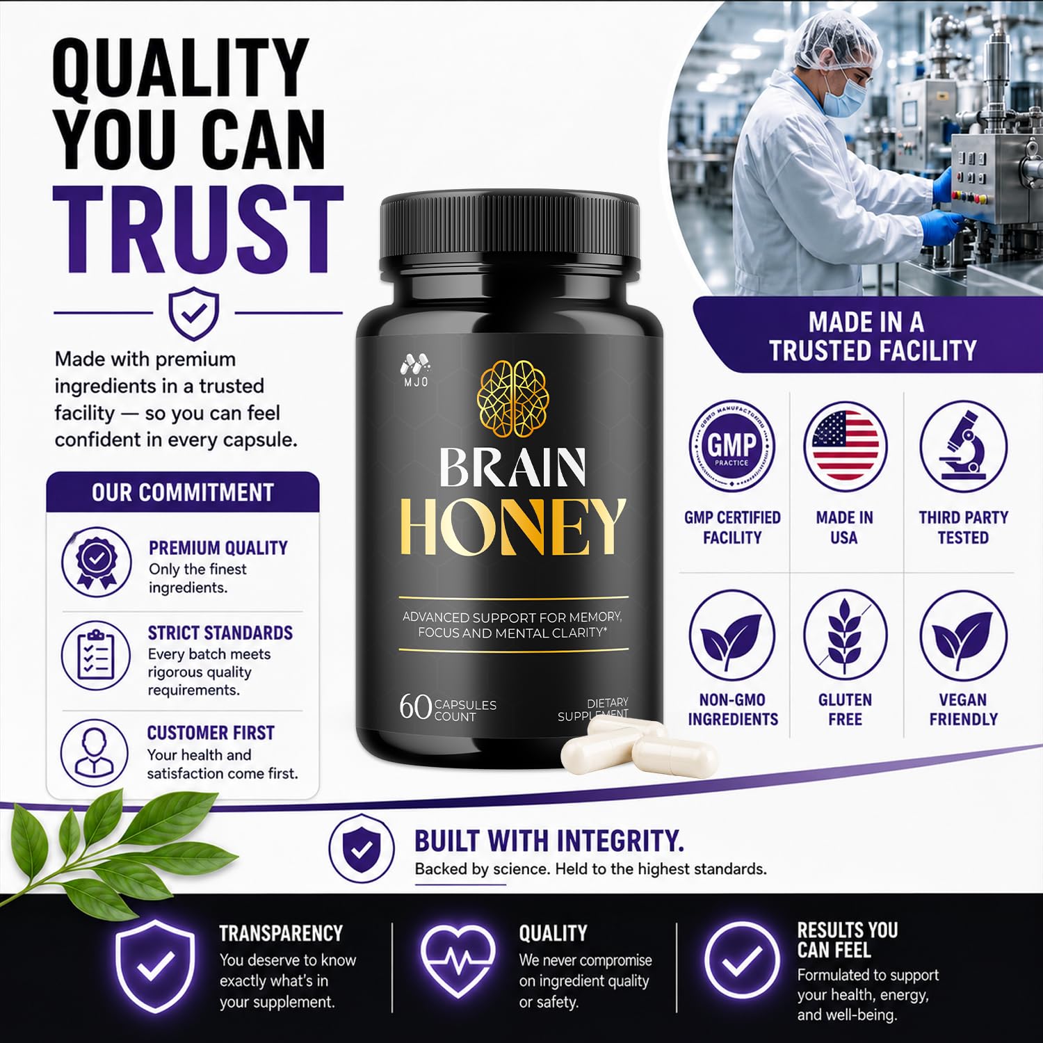 MJO product label detail showing natural-ingredients focus and benefits