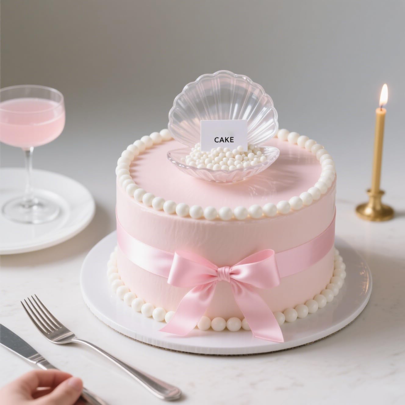 Mkostlich pearls decorating a frosted layer cake for instant elegant presentation and shine