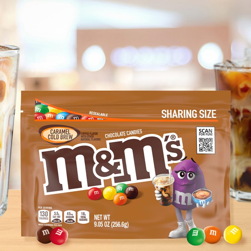 M&M'S cross-section revealing chocolate and caramel center for taste preview