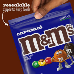 M&M's caramel candies spooned over ice cream adding texture and color